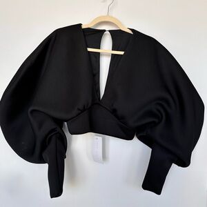 Puff Sleeve Black Structured Top